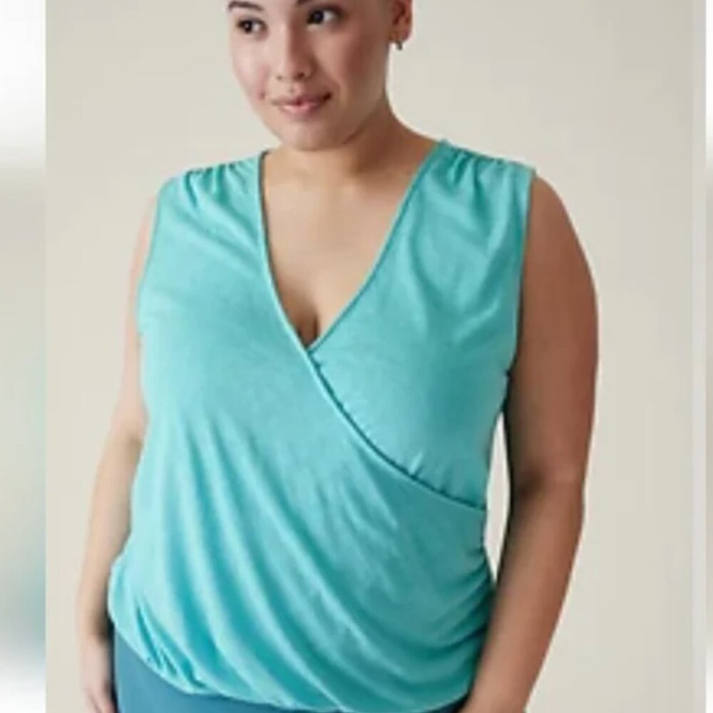 NEW Athleta Breezy Wrap Tank Top Modal Blue Green Plus 1X NWT Spring Summer